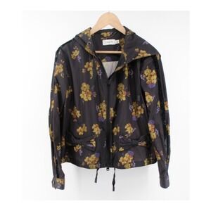 Coach Women's Rain Jacket Size 10 Floral Print Full Zip Bows Pockets